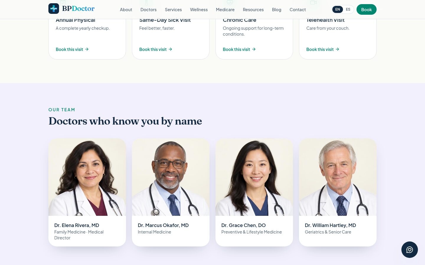 Demo practice services section